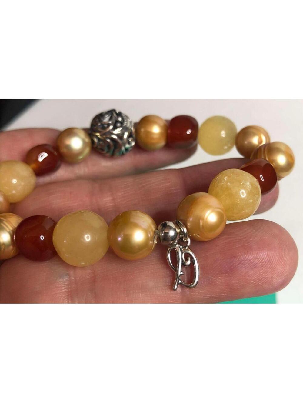 1404 Carolyn Pollack Pearl Citrine beaded stretch Bracelet 28 grams - Picture 2 of 2